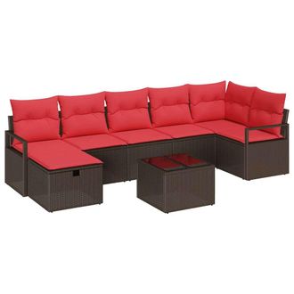 vidaXL Juego De Sof&aacute; Con Coj&iacute;n Manual Marr&oacute;n Y Rojo Rat&aacute;n Sint&eacute;tico Vidaxl