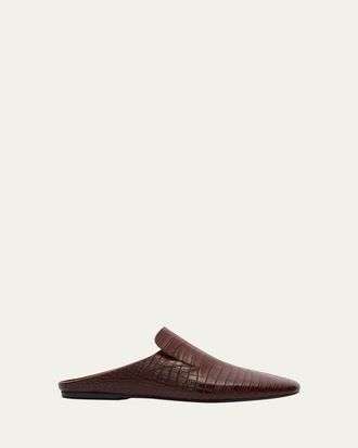 Dries Van Noten Mens Croc-Embossed Leather Slippers