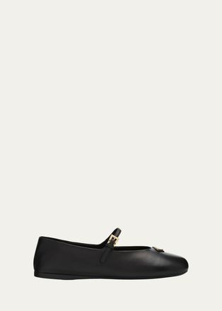 Prada Triangle Logo Leather Mary Jane Ballerina Flats