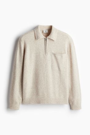 H&M Pullover mit kurzem Zipper in Regular Fit - White
