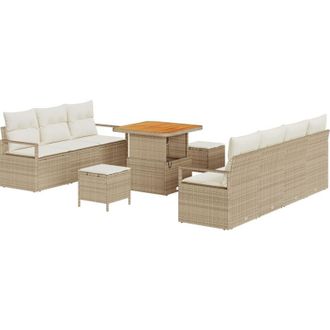 vidaXL Garden Sofa Set with Cushion 10 pcs Beige Poly rattan Vidaxl