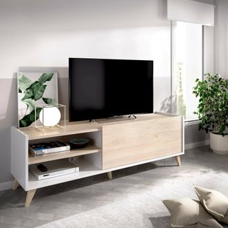Dmora Mueble Tv Asinara, Aparador Bajo Para Sal&oacute;n, Aparador Tv Para Sal&oacute;n, 155x43h47 Cm, Roble Y Blanco - Dmora