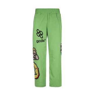 GCDS Sweatpants, male, Green, XS, Printed Logo Joggers