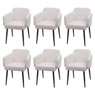 Hhg [nunca Usado] Lote De 6 Sillas De Comedor Hhg-073, Silla Tapizada Silla De Cocina Con Reposabrazos, Tela/textil Metal, Blanco-crema