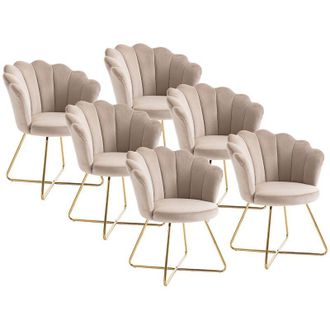 Vente-Unique Sedia in Velluto e Metallo Beige e Dorato - Lotto di 6 - FIORI II