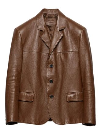 Prada triangle-logo leather jacket - men - Nappa Leather - 50 - Brown