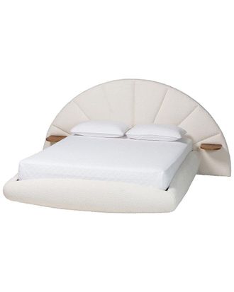 Baxton Studio Cherise Modern Boucle Floating Bed With Built-In Shelves