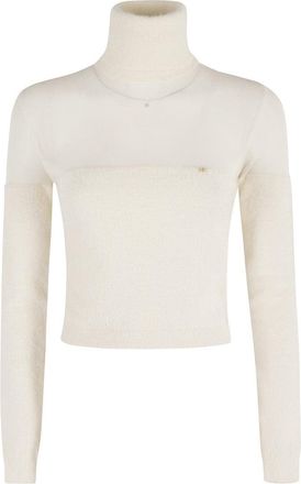 Elisabetta Franchi Cropped Tricot Sweater With High Neck And Textured Knit