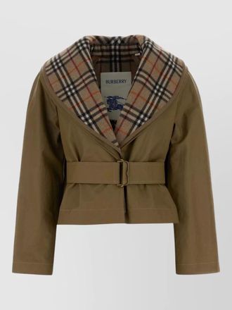 Burberry cotton jacket belted waist buttoned cuffs