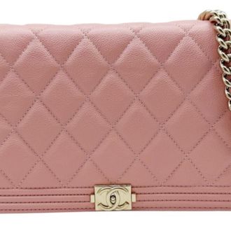 Chanel Champagne Gold Pink Grained Calfskin Chain/Shoulder Wallet (Pre-Owned)