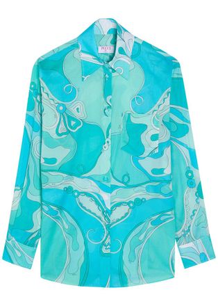 Pucci Printed Cotton Shirt - Turquoise - S (UK8-10 / S)