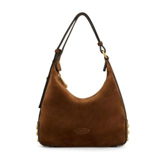 Tod's Tassen, Dames, Bruin, ONE Size, Leer, Studded Suede Hobo Bag