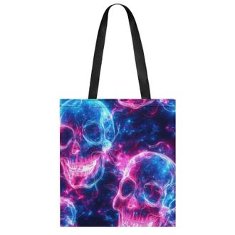 Generic Glowing Neon Skulls Womens Tote Casual Shopping Bag Lightweight Shoulder Bags Hobos Handbag for Work Travel Daily 35x40cm