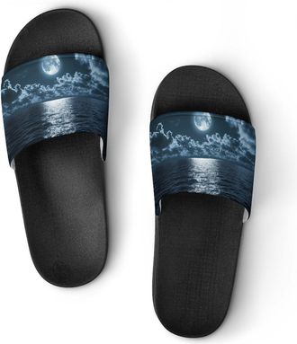 Generic Moon Sea Ocean Landscape Shower Shoes Slipper for Women Men Beach Slippers Quick Drying Non Slip Open-Toe Sandals
