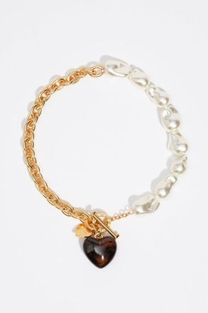 Bimba & Lola Chain Necklace with Pearl and Resin Heart in Brown at Nordstrom