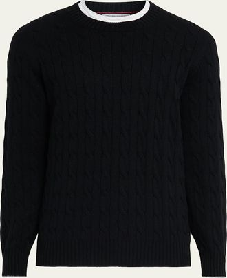 Brunello Cucinelli Mens Cashmere Cable Knit Crewneck Sweater