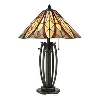 Loops Table Lamp Open Tiffany Style Coloured Shade Valiant Bronze LED E27 60W