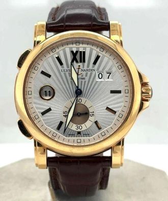 Ulysse Nardin Pre-owned Ulysse Nardin Gmt Dual Time GMT Silver Guilloche Dial Mens Watch 246-55-30