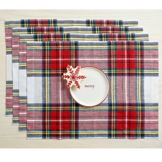 Solino Home Linen Placemats - Stewart Plaid, 14 x 19 in White at Nordstrom, Size Medium
