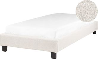 Beliani Beliani - Cama Con Somier Minimalista Sin Cabecero Tapizada De Boucl&eacute; Beige Claro 90 X 200 Cm Roanne