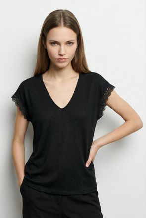 Vero Moda Blusenshirt VERO MODA VMIBILSA S/S V-NECK TOP JRS BTQ, Damen, Gr. XL, schwarz, Jersey, Obermaterial: 64% Viskose, 36% Polyester, unifarben, regular fi