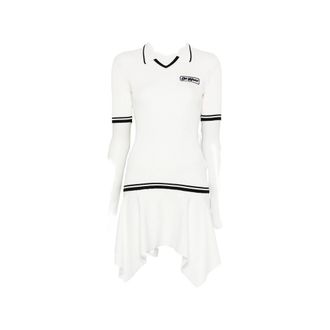 Off-white V-neck Ribbed Mini Dress