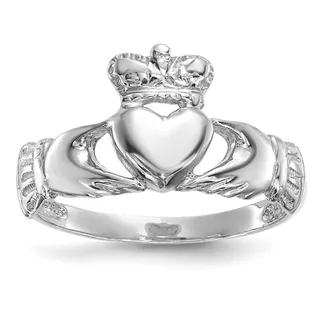 Diamond2Deal 14k White Gold Polished Claddagh Ring