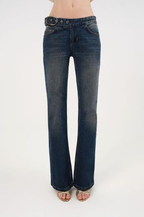 Nocturne Belted Denim Flare Trousers in Indigo at Nordstrom, Size X-Small Eu
