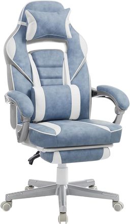 Songmics Silla gaming con altura ajustable de color azul pavo y blanco crema