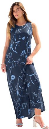 Roaman's Plus Size Sleeveless Crew Neck Maxi Dress in Navy Blue Floral at Nordstrom, Size 40