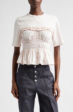 Cecilie Bahnsen Vilde Shirred Peplum T-Shirt in Light Pink Jersey at Nordstrom, Size X-Large
