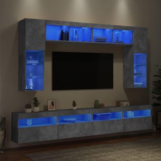 vidaXL Muebles De Tv De Pared Con Luces Led 8 Piezas Gris Hormig&oacute;n Vidaxl