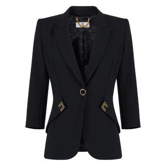 Elisabetta Franchi Blazers, female, Black, Size: XS Double-layer Stretch Crepe Jacket