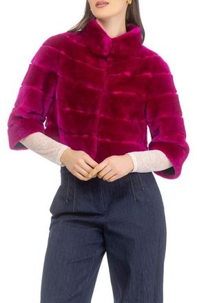 Gorski Genuine Shearling Cropped Bolero with Cropped Sleeves in Magenta at Nordstrom, Size X-Small