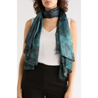 Steve Madden Secret Garden Satin Scarf in Teal at Nordstrom Rack