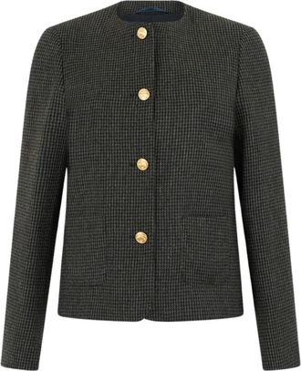Brooks Brothers Pied de Poule Wol Jas met Gouden Knopen - Dames - Zomerjassen - Groen - L - Wol - Jassen