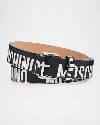 Moschino Men & apos;s Logo-Print Leather Belt