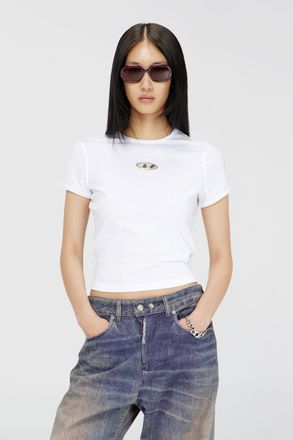 Diesel Slim fit T-shirt with cut-out Oval D - T-Shirts - Woman - White