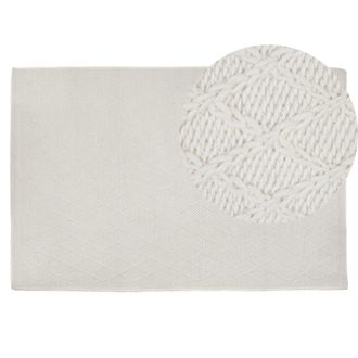 Beliani Beliani - Alfombra De Lana Blanco Crema Con Viscosa 140 X 200 Cm Rectangular Tejida A Mano