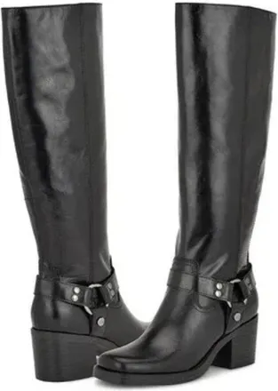 Nine West Womens Nine West Koop Boots Black Leather Block Heel Knee High RHS7667