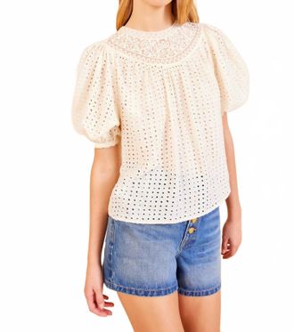 Ulla Johnson Amina Eyelet Short Sleeve Top In Natural