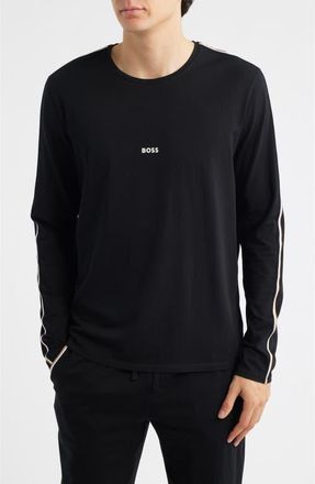 BOSS Unique Long Sleeve Stretch Cotton Pajama T-Shirt in Black at Nordstrom, Size Xx-Large