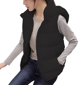 Generic Womens Windproof Vest Padded Gilet Sleeveless Cozy Detachable Hat 2024 Autumn/Winter Womens Cotton Vest Short Korean Version Slimming Down Cotton Vest