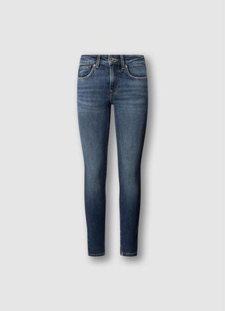 Pepe Jeans London Skinny-fit-Jeans PEPE JEANS SKINNY JEANS LW, Damen, Gr. 26, L&auml;nge 30, mid blau, Denim/Jeans, Obermaterial: 99% Baumwolle, 1% Elasthan, skinny fit lang