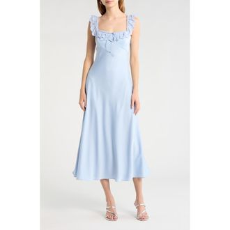 ASTR the Label Makiya Lace Trim Satin Dress in Blue at Nordstrom, Size Medium