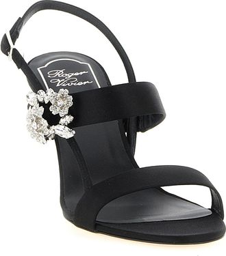 Roger Vivier Womens Crystal-Embellished Satin Heel Black Viscose Silk