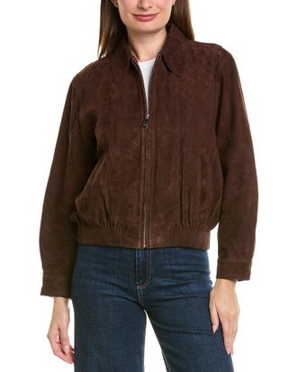 Neiman Marcus Zip Up Collared Suede Jacket