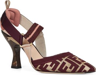 Fendi Womens Burgundy Ff Fabric Colibr&igrave; Slingback Pumps Polyamide High Heel Shoes