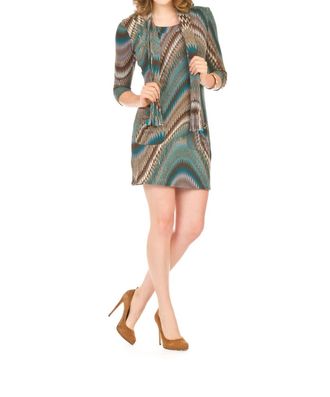 Papillon Soundwave Swirl Sweater Dress With Scarf In Blue