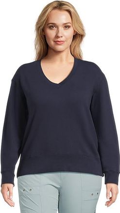 Mod-o-doc Long Sleeve Deep-v Neck Sweatshirt Womens Sweatshirt Vibrant Navy : LG (US 12-14), Cotton